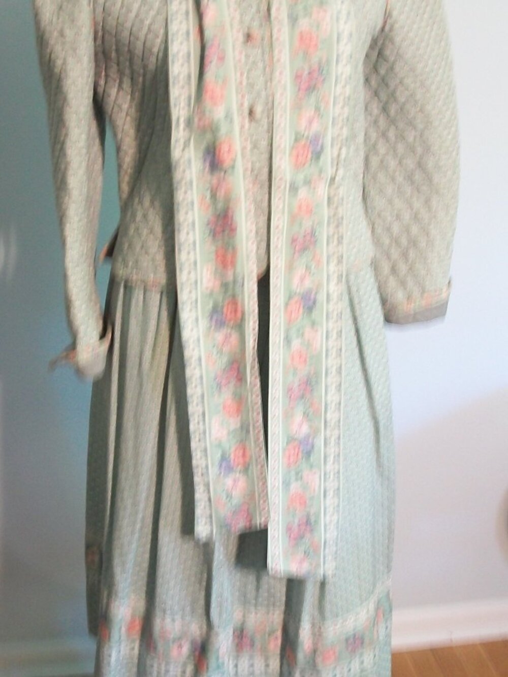 VTG 80s Vera Bradley Quilt Jacket Skirt 3pc MIST GREEN Cottage MODEST Prairie